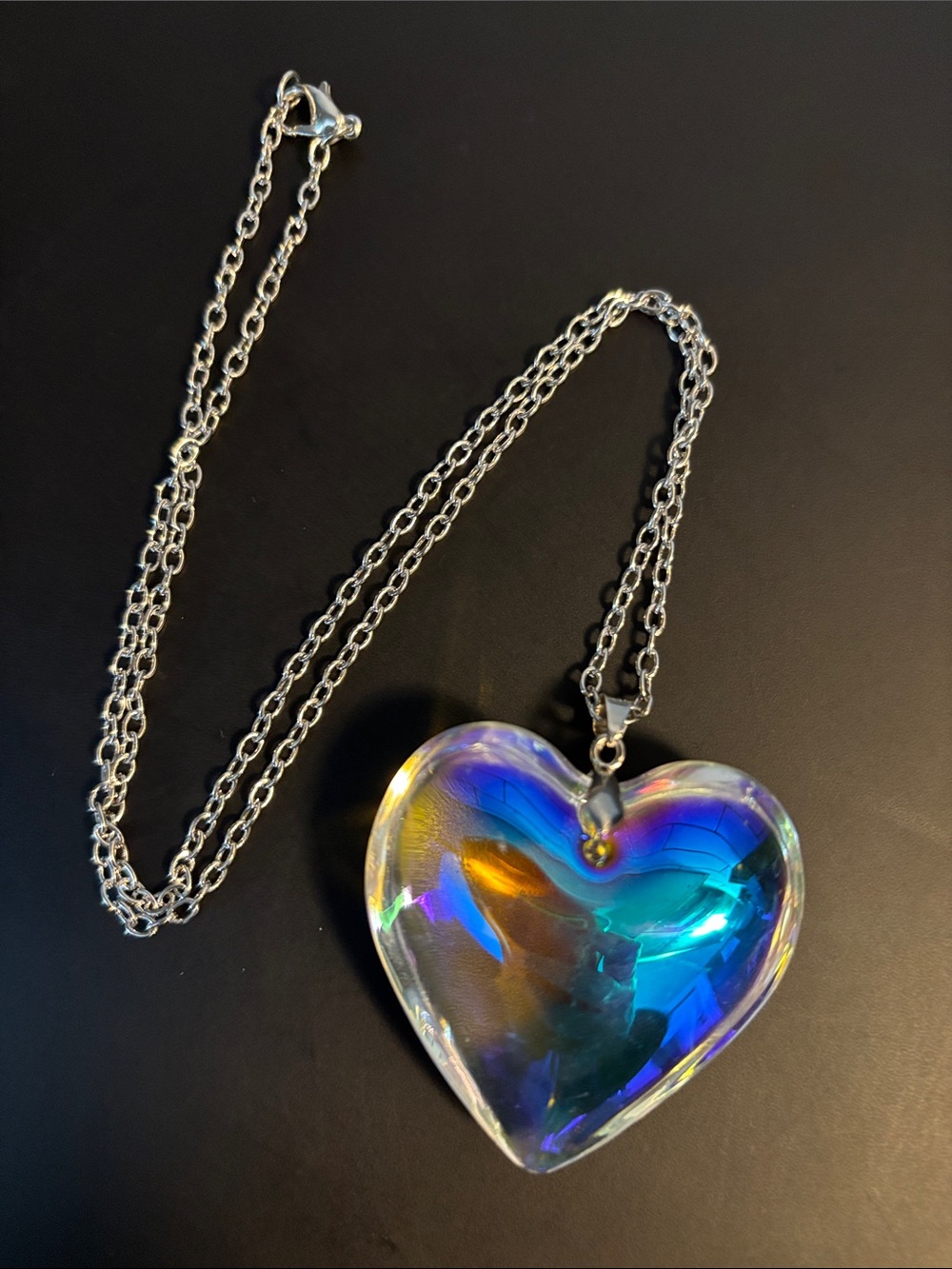 Y2K Iridescent PuffHeart Pendant Necklace